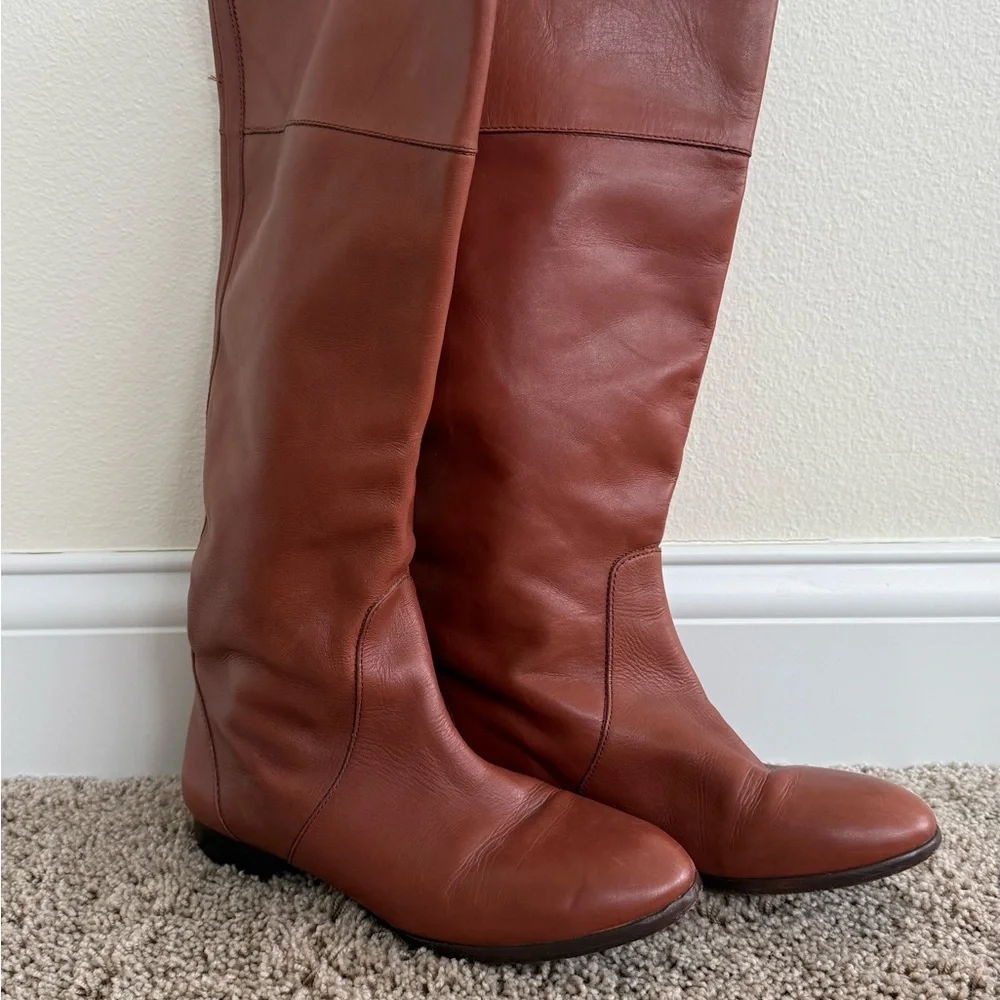 J. Crew Brown Over the Knee Boots with Smooth Leather and Classic Design